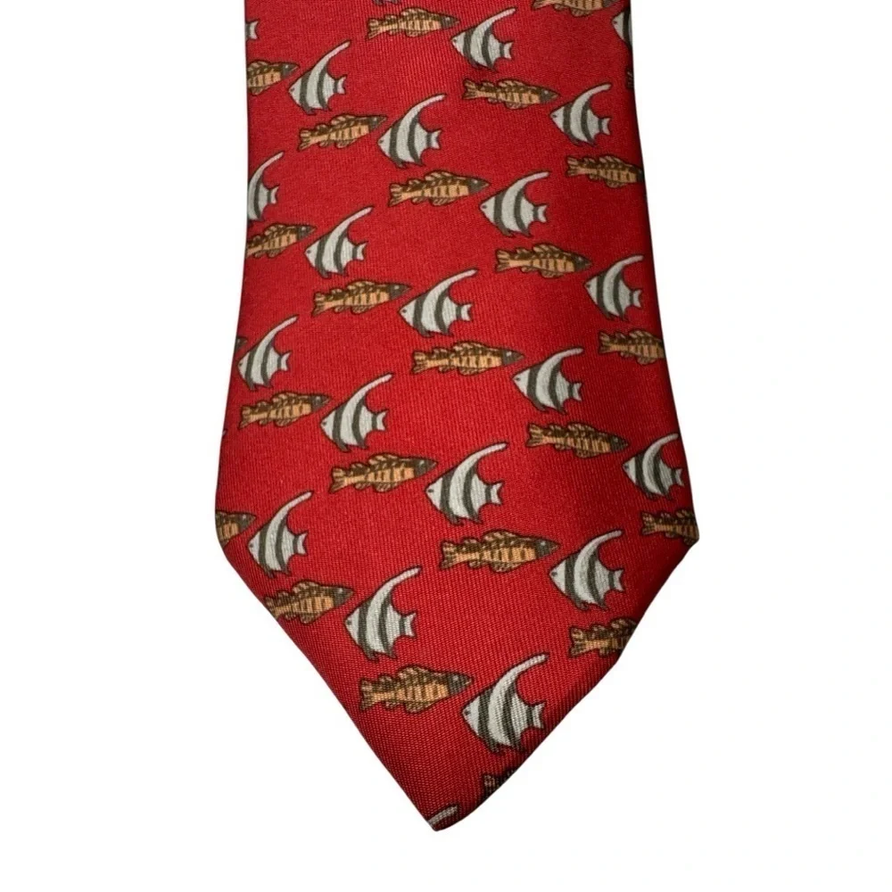Hermès Red Tropical Fish Print Silk Tie 7336 EA